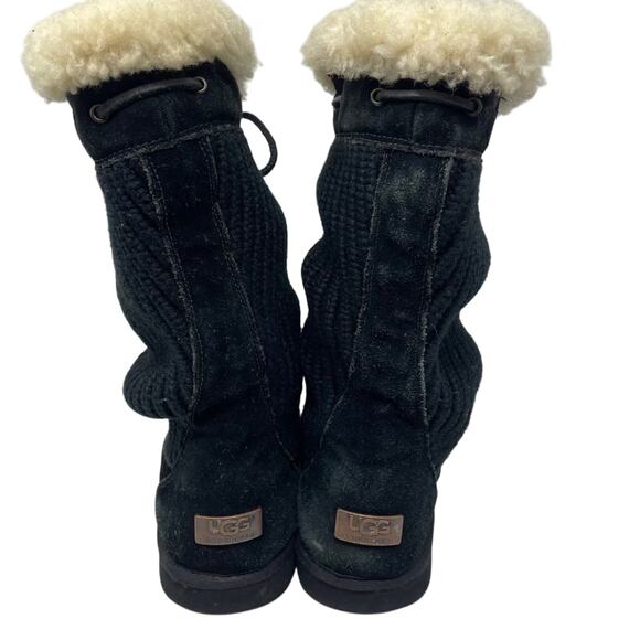 UGG Suburb Black Crochet and Suede Boots Size 6 - Picture 5 of 12